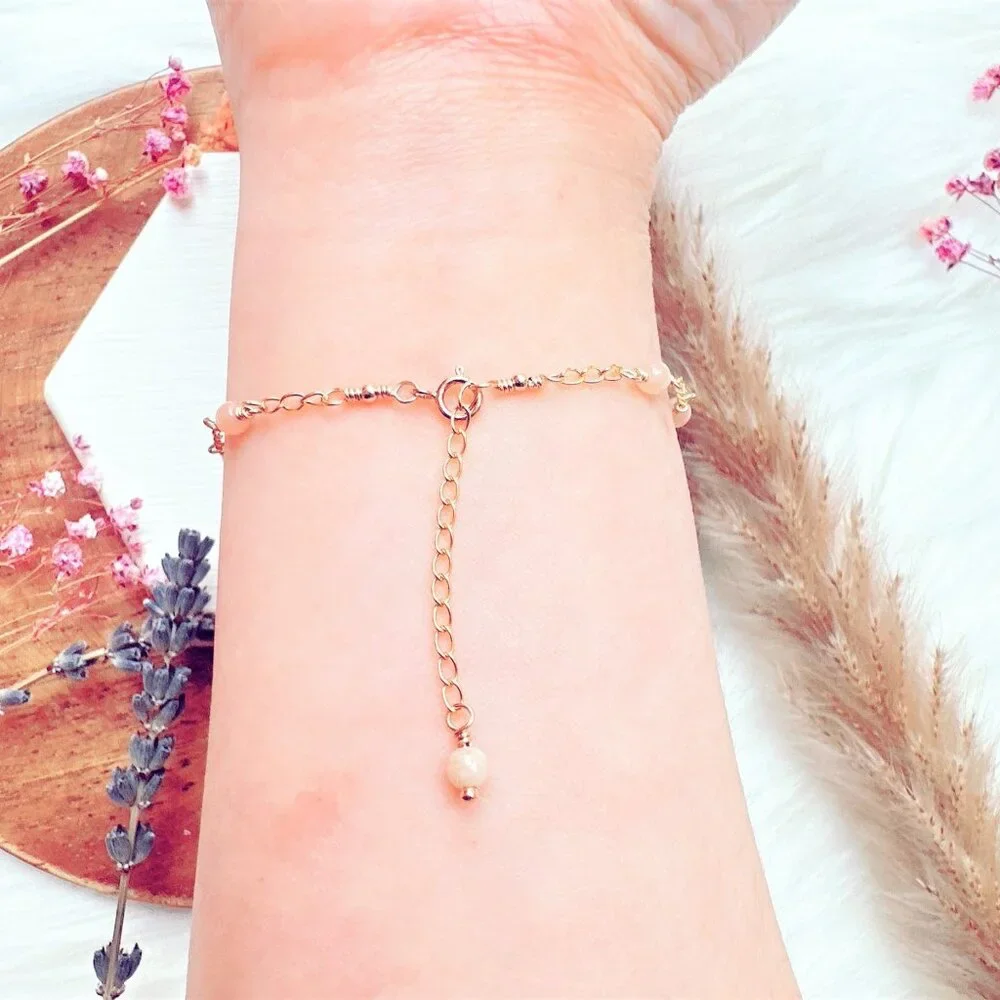 New Gold Chain Bracelet with Sunstone Beads | Handmade in British Columbia - Picture 4 of 4